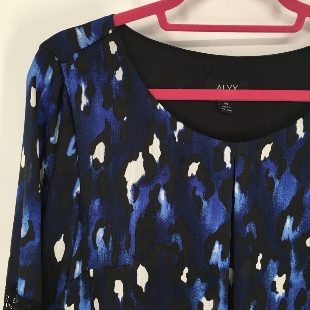 Blue Leopard Animal Print Bell Sleeve Top - Picture 2 of 11
